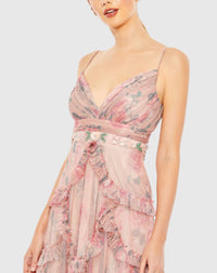 Ruffled Sleeveless V Neck Gown - Rose Pink