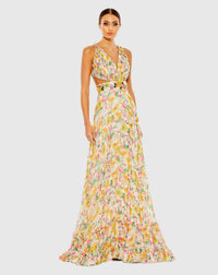 Mac Duggal Floral Cut Out Summer Gown  #9174 Yellow