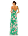 mac duggal, FLORAL PRINT RUFFLED WRAP OVER A LINE GOWN