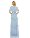 Sequined High Neck Flutter Sleeve A Line Gown - Powder Blue