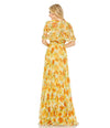 mac duggal, FLORAL PRINT HIGH NECK CAPE SLEEVE A LINE GOWN, yellow, modest dress, Style #9201 back view