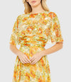 Floral Cape A line Modest Gown - Yellow