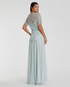 Light Pink V Neck Embellished Flutter Sleeve A Line Gown - Midnight