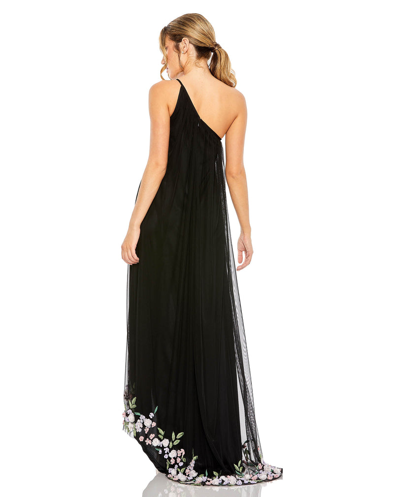 One Shoulder Trapeze Gown - Black