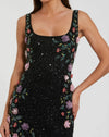 Floral Beaded Mesh Scoop Neck Sleeveless Gown - Black