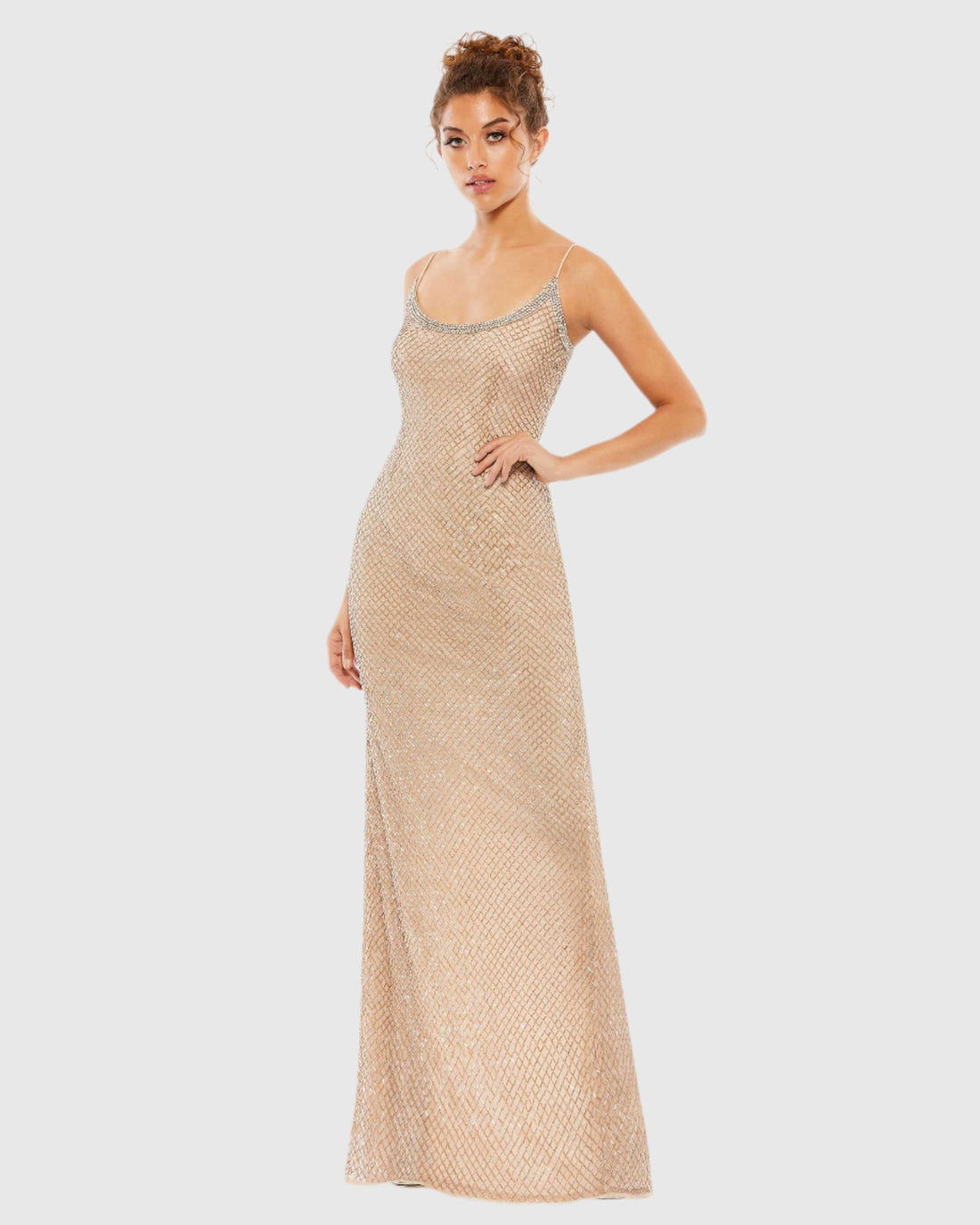 Mac Duggal, Beaded Spaghetti Column 90's Gown - Nude #93551