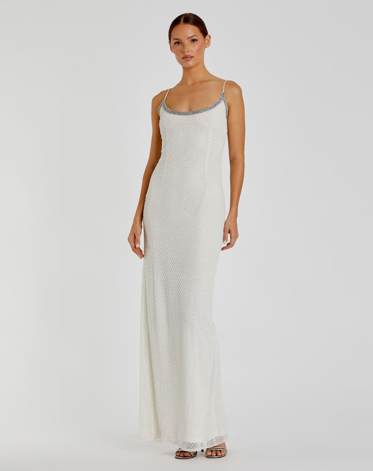 Mac Duggal, Beaded Spaghetti Column 90's Gown - White #93551