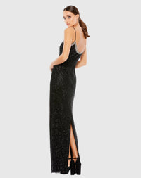 Beaded Spaghetti Column 90's Gown - Black