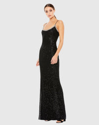 Mac Duggal, Beaded Spaghetti Column 90's Gown - Black #93551