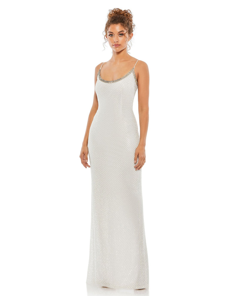 Mac Duggal, Beaded Spaghetti Column 90's Gown - White, Style #93551