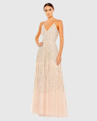 Mac Duggal #93566 Embellished V Neck Sleeveless Column Gown - Peach