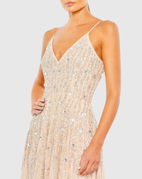 Embellished V Neck Sleeveless Column Gown - Fusion Blue