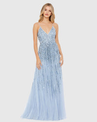 Mac Duggal #93566 Embellished V Neck Sleeveless Column Gown - Blue