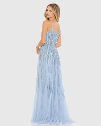 Embellished V Neck Sleeveless Column Gown - Fusion Blue