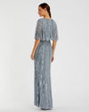 Sequin V Neck Cape Gown - Slate Blue