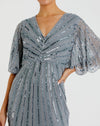 Sequin V Neck Cape Gown - Slate Blue