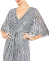 Sequin V Neck Cape Gown - Slate Blue