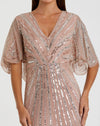 Sequin V Neck Cape Gown - Vintage Rose