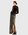 Long sleeve beaded fringe evening dress - Black