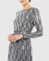 Long sleeve high neck sequin modest gown - Charcoal