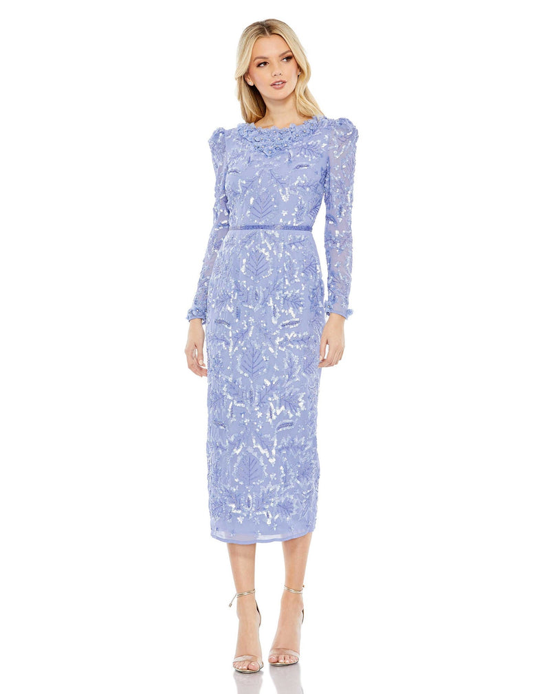 Puff Sleeve Modest Evening Dress - Periwinkle