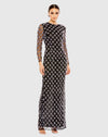 Long sleeve hand beaded crystal rhinestone dress - Black