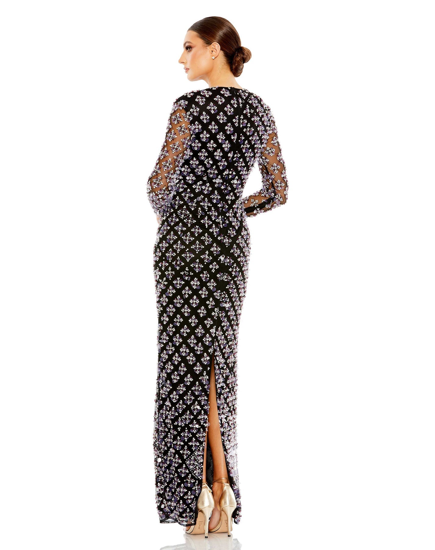 Black long sleeve rhinestone dress hotsell