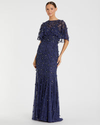 Embellished Cape Gown - Lilac