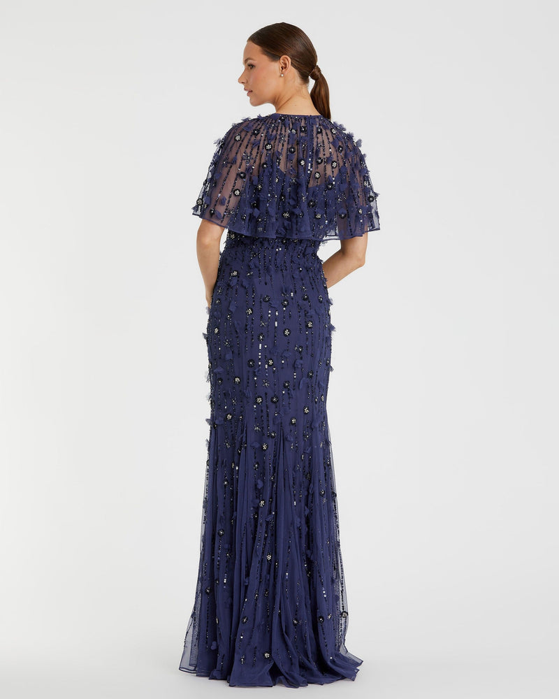 Embellished Cape Gown - Lilac