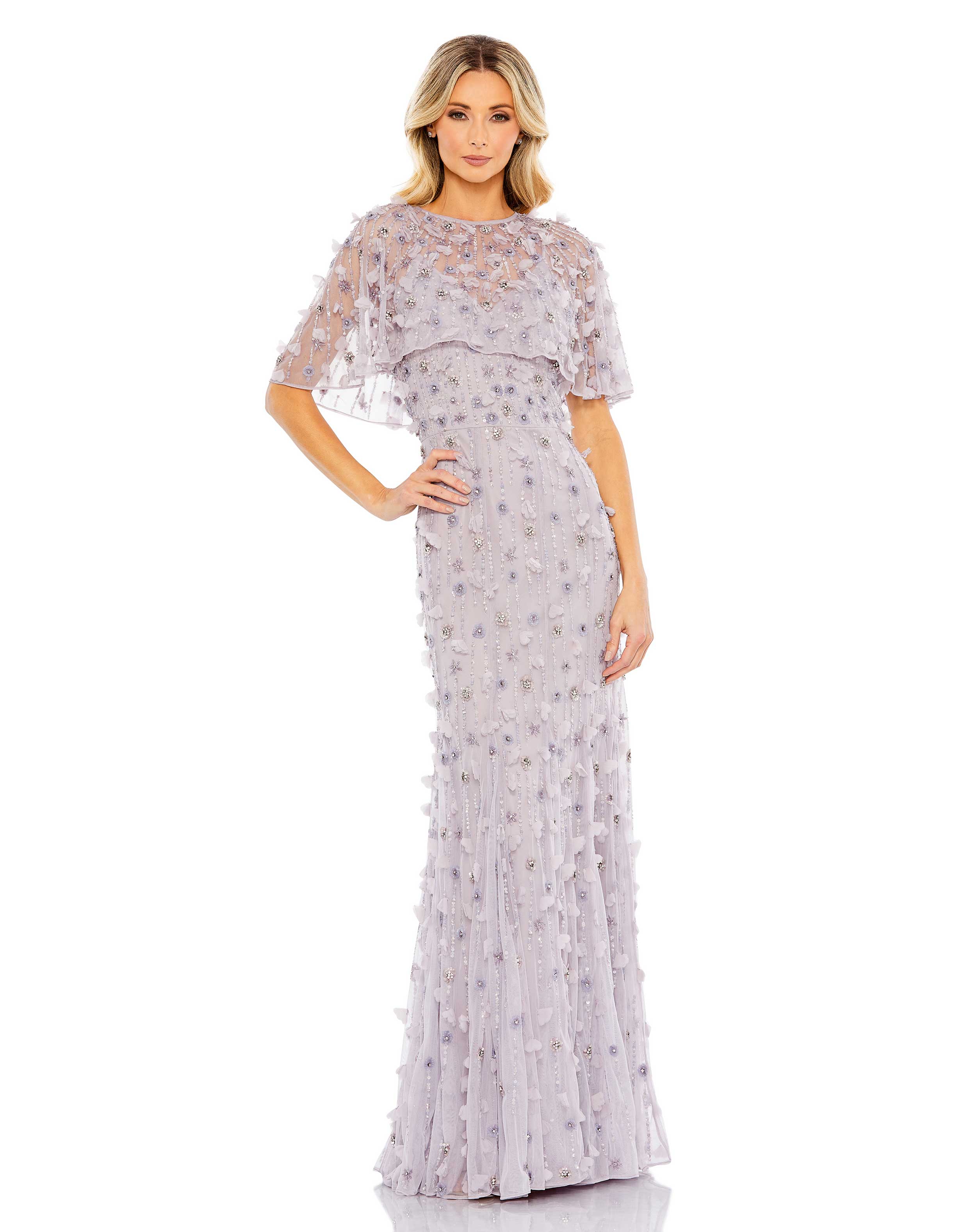 Mac Duggal Embellished Cape Gown Lilac SHAIDE BOUTIQUE