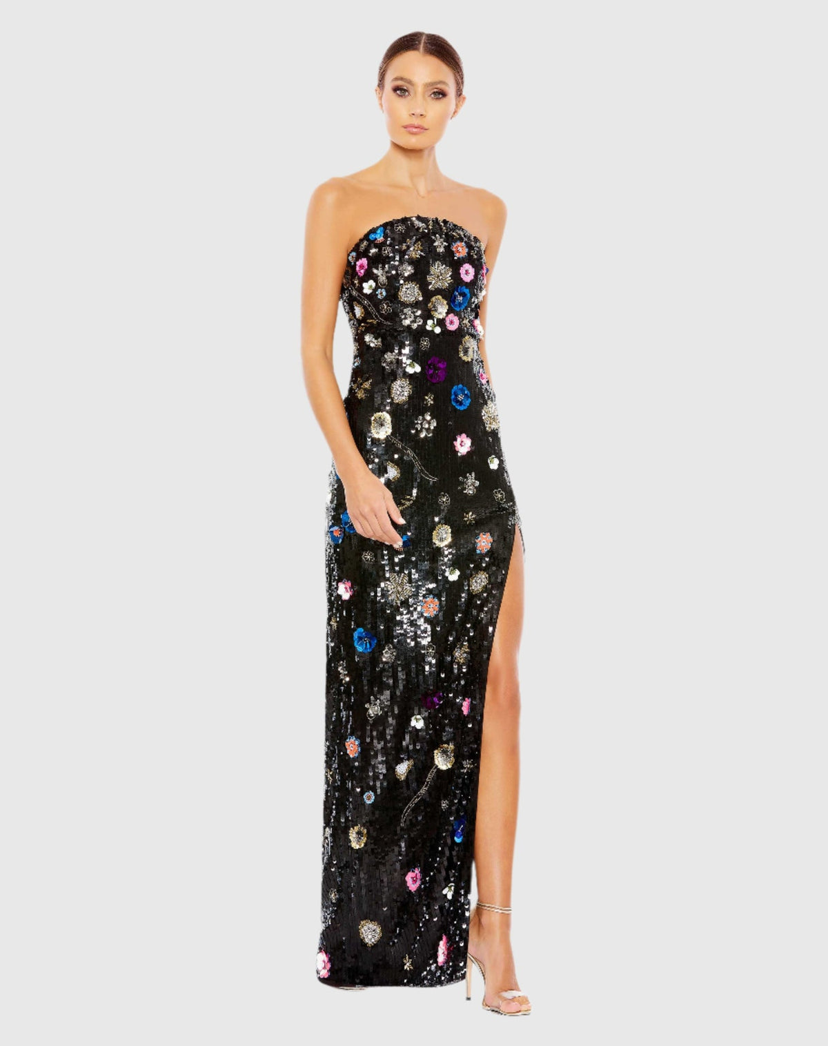 Mac Duggal, Floral sequin strapless column gown - Black  #93695