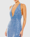 Plunge sequin halterneck gown - Cerulean Blue