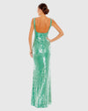 Sequin sleeveless square neck column gown - Jade Green