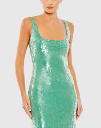 Sequin sleeveless square neck column gown - Jade Green