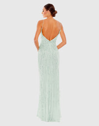 Beaded sleeveless wrap gown - Mint - Sale