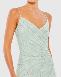 Beaded sleeveless wrap gown - Mint - Sale