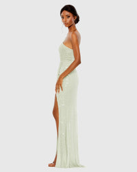 Pearl embellished soft tie one shoulder gown - Mint