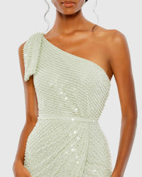 Pearl embellished soft tie one shoulder gown - Mint