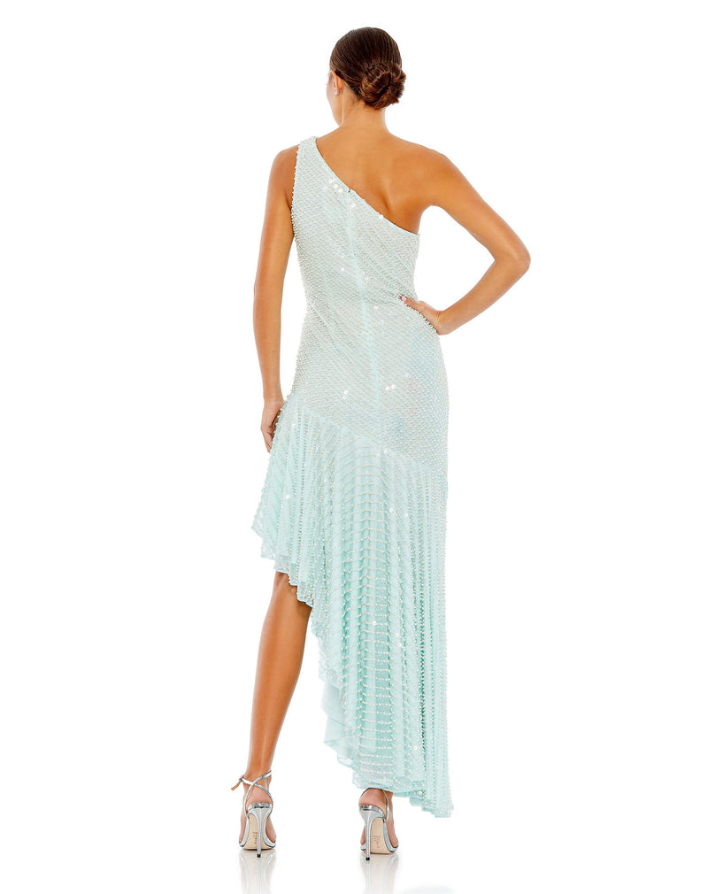 One Shoulder Asymmetrical Hem Dress - Seafoam