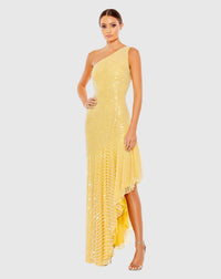 Mac Duggal #93741 One Shoulder Asymmetrical Hem Dress - Yellow