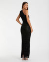 Beaded Sleeveless High Neck Column Gown - Black