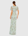 Short sleeve crystal embellished faux wrap gown - Seamist