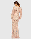 Floral Beaded Long Sleeve Gown - Rosewood