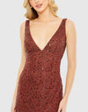 Sequin Sleeveless Plunge Neck Gown - Brick