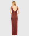 Sequin Sleeveless Plunge Neck Gown - Brick