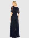 Embellished V-neck Column Gown - Midnight Blue