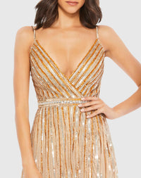 Sequin Plunge Gown - Nude Gold