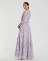 Floral Applique Puff Sleeve Modest Gown - Lavender