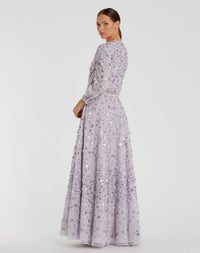 Floral Applique Puff Sleeve Modest Gown - Blush