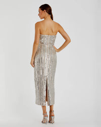 Sequin & Crystal Embellished Strapless Dress - Black